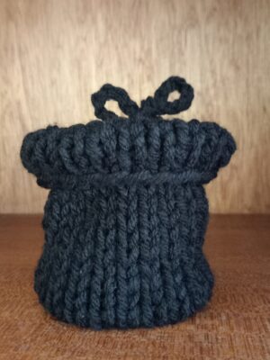 Hand Knitted Tech Pod – Sculptural mini bag pod with Drawstring Hand Knitted Tech Pod – Sculptural mini bag pod with Drawstring