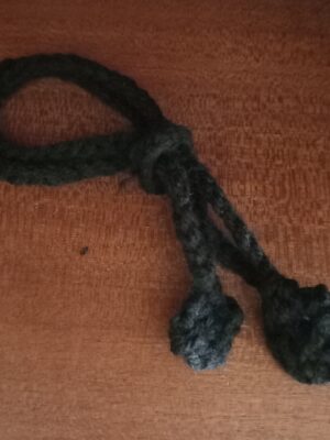 Hand Knitted Black Bracelet – Minimal Yarn Band with Loop & Knot Closure