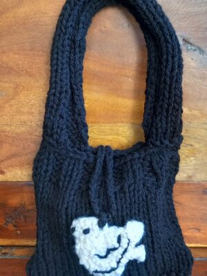 Black Knitted Mini Bag with Bird Charm — 7″×6″