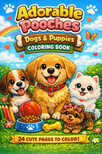 Adorable Pooches – Dogs & Puppies Coloring Book (24 Cute Pages!)