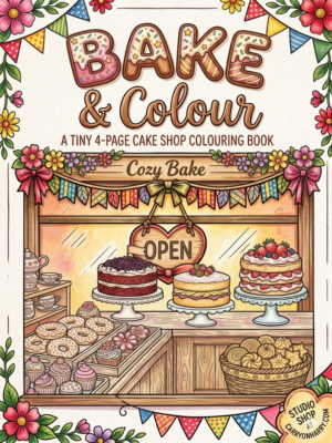 BAKE & Colour: A Tiny 4-Page Cake Shop Coloring Book