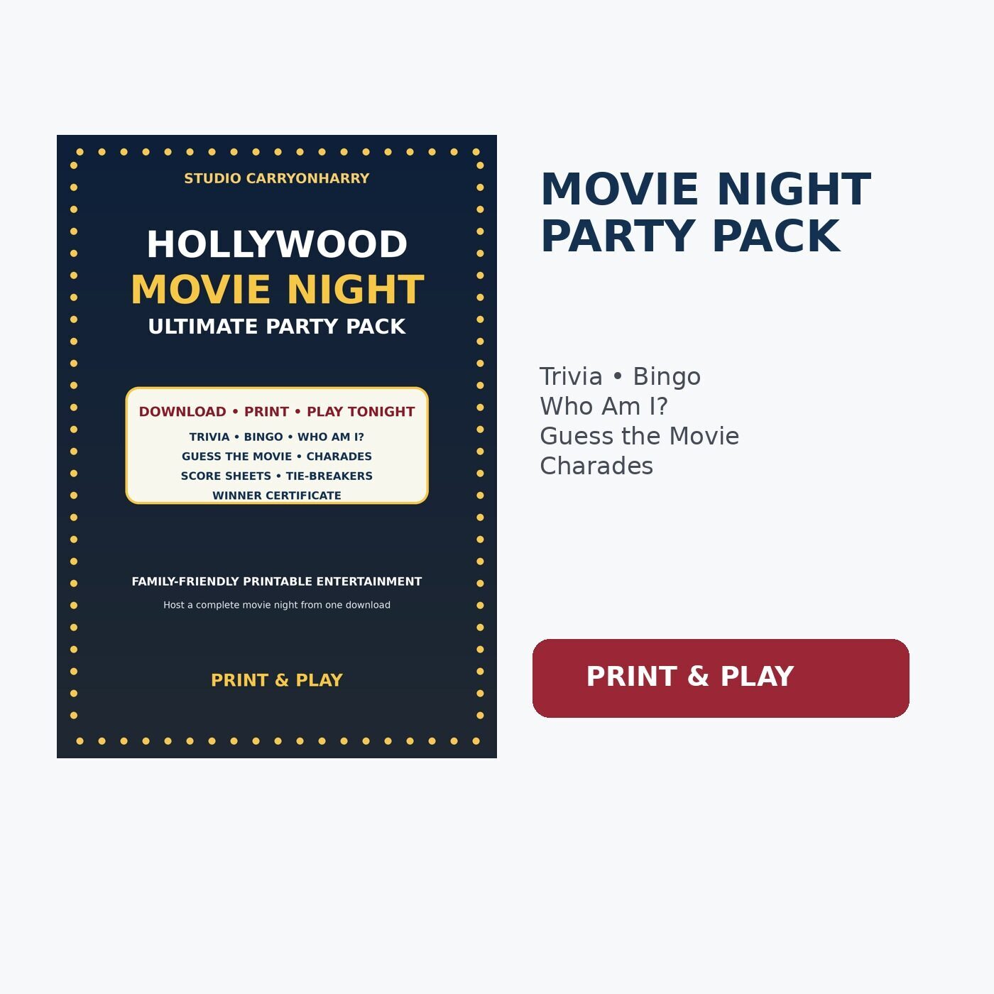 Hollywood Movie Night – Ultimate Printable Party Pack